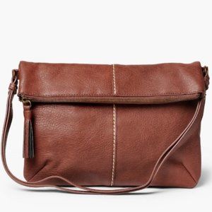 Lucky Brand Women's Brown Leather Classic Fold-Over Tassel Pull Shoulder Bag